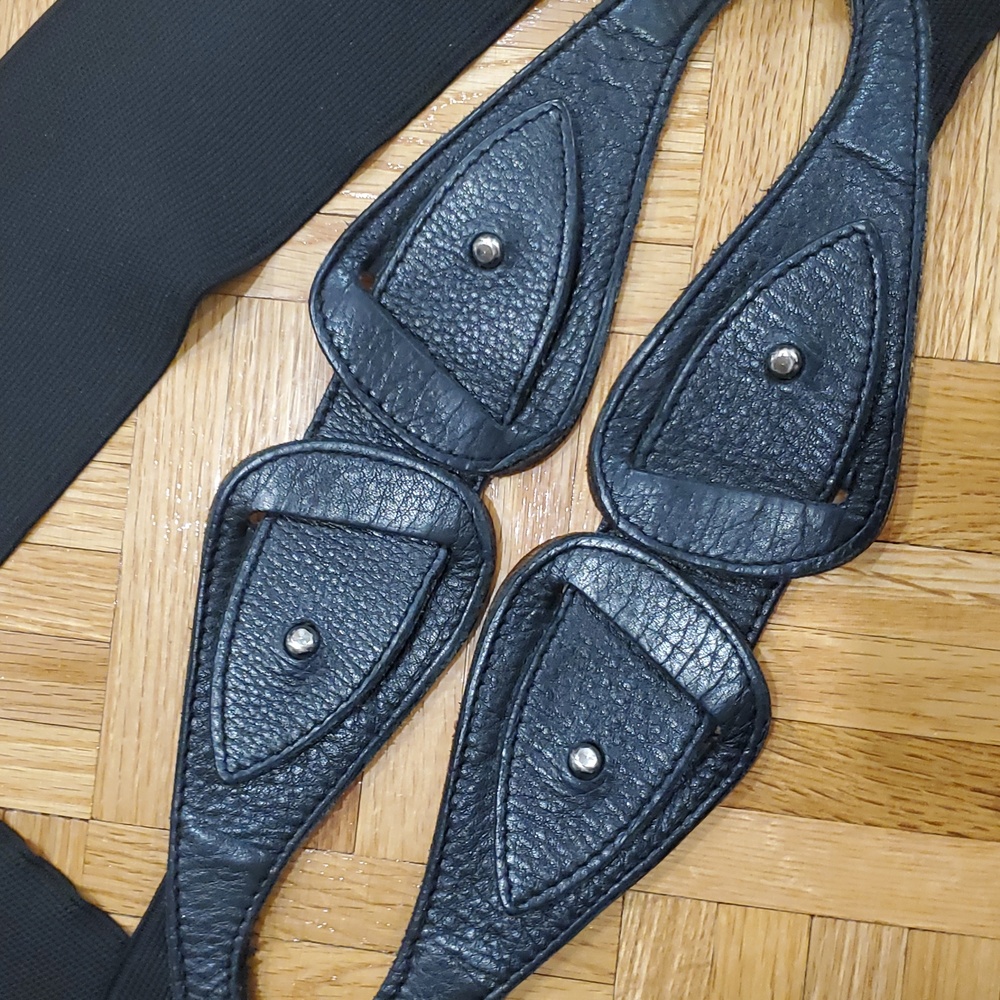 Vintage BRAVE Black Wide Elastic Leather Belt - Picture 9 of 15